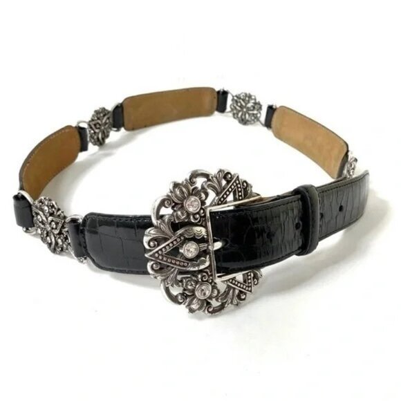 Brighton Croc Empire Lace Swarovski Crystal Embellished Stretch Belt.  SZ 32 - Picture 1 of 5